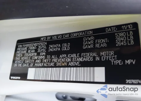 2011 Volvo Xc60 T6/T6 R-Design from USA, damaged, VIN YV4902DZ4B2179224